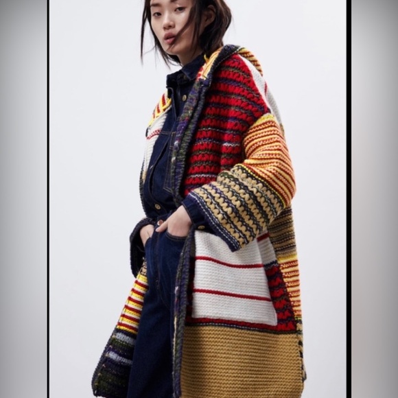 Zara Patchwork Knit Coat - Picture 2 of 7